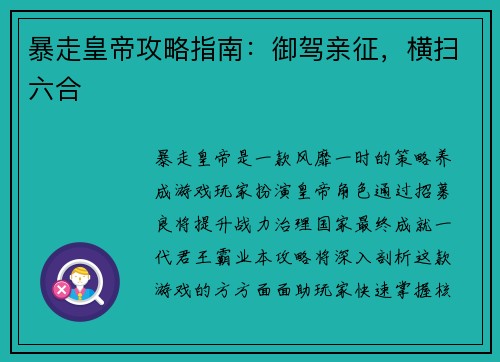 暴走皇帝攻略指南：御驾亲征，横扫六合