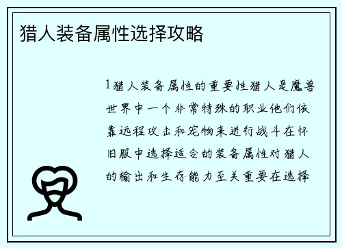 猎人装备属性选择攻略